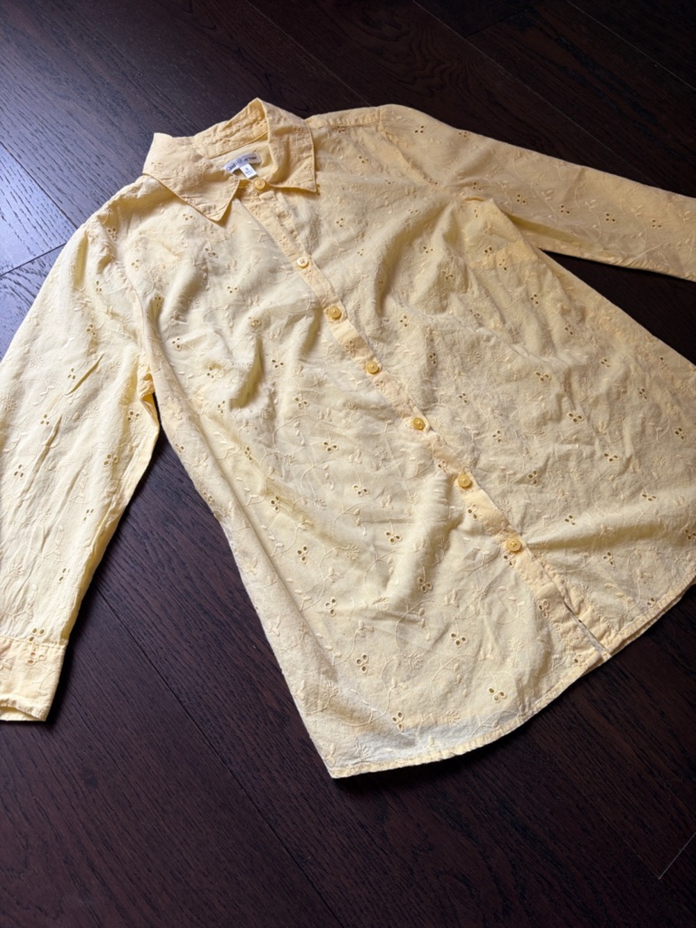 Butter Yellow Eyelet Button-Up Shirt